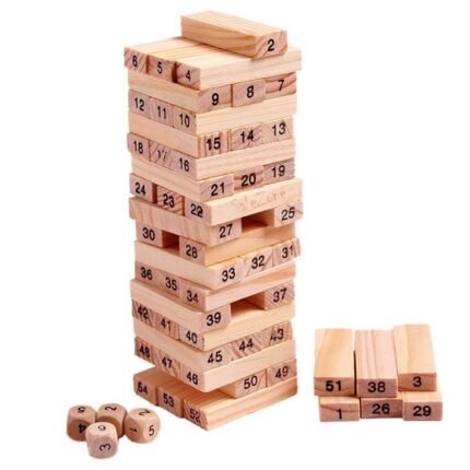 54 Pcs Wooden Stacking Blocks Toy with 4 Dices