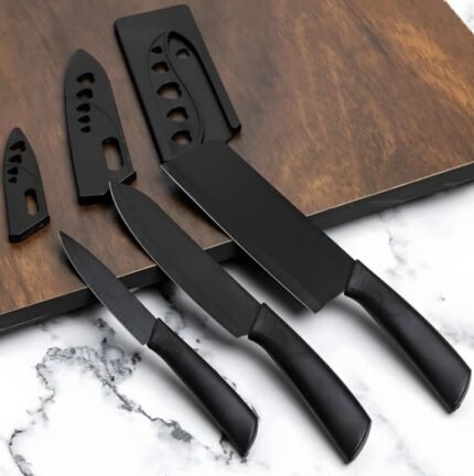 3 pcs Stainless Steel Black Knife Set