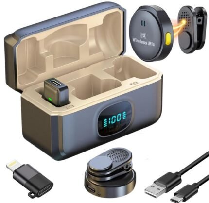 Dual Wireless Lavalier Microphone with LED Display Case