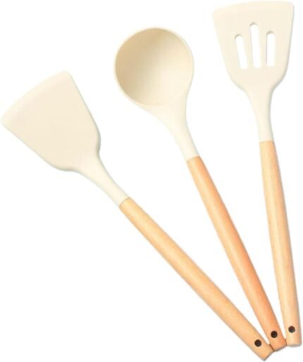 3pcs Silicone Wooden Spatula Set