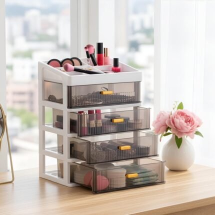 4 Layer Makeup Organizer With Drawers Stand