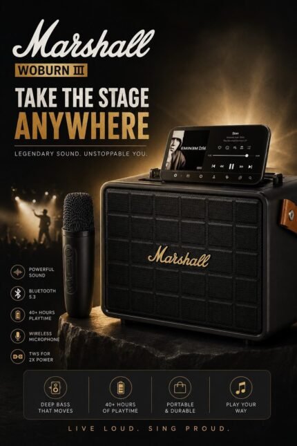 Marshall Woburn III Portable Bluetooth Speaker with Wireless Microphone