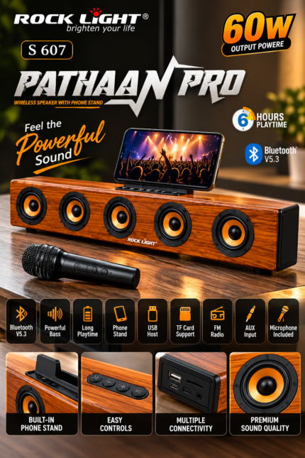 ROCK LIGHT S607 Pathaan Pro 60W Wireless Bluetooth Speaker with Microphone